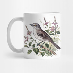 Northern Mockingbird Among Pink Blooms Mug