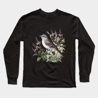 Northern Mockingbird Among Pink Blooms Long Sleeve T-Shirt