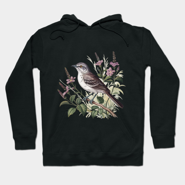 Northern Mockingbird Among Pink Blooms Hoodie by BirdsnStuff