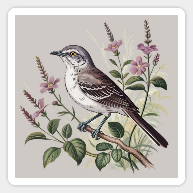 Northern Mockingbird Among Pink Blooms Magnet by BirdsnStuff
