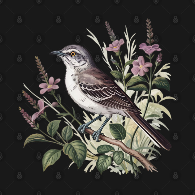 Northern Mockingbird Among Pink Blooms by BirdsnStuff