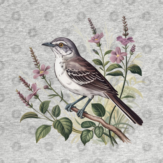 Northern Mockingbird Among Pink Blooms by BirdsnStuff