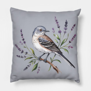 Northern Mockingbird Among Wildflowers Pillow
