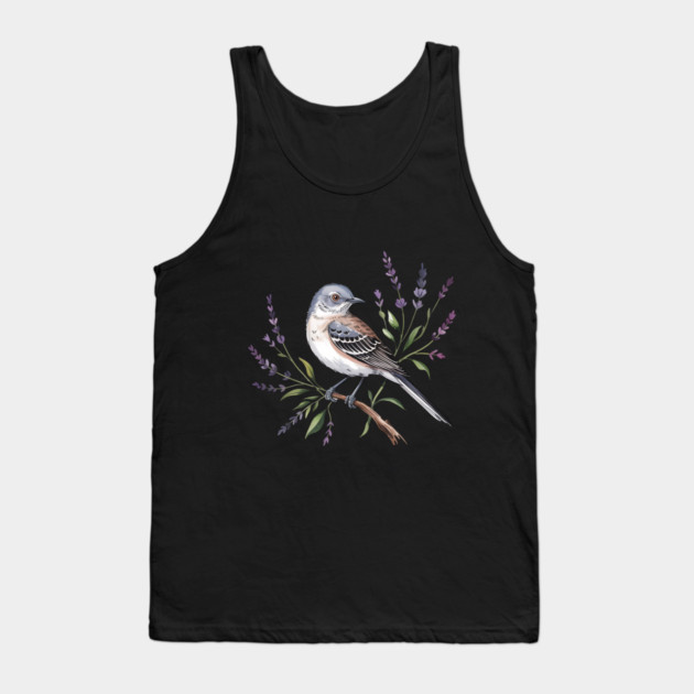 Northern Mockingbird Among Wildflowers Tank Top by BirdsnStuff