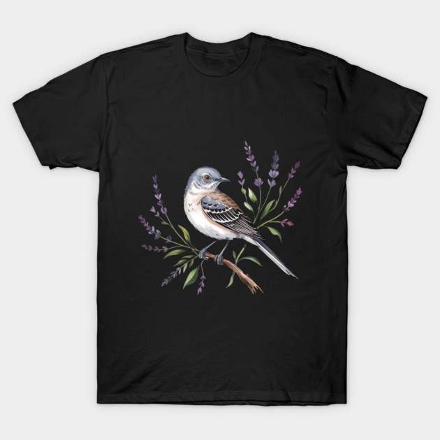 Northern Mockingbird Among Wildflowers T-Shirt by BirdsnStuff
