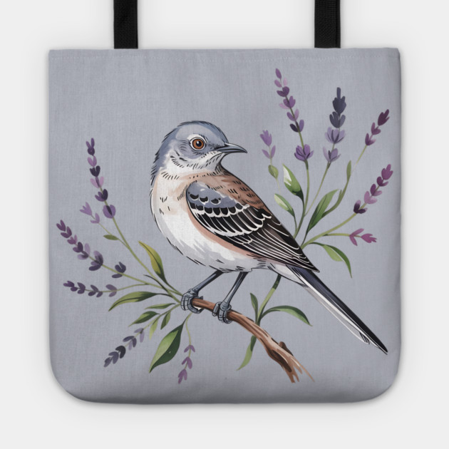 Northern Mockingbird Among Wildflowers Tote by BirdsnStuff