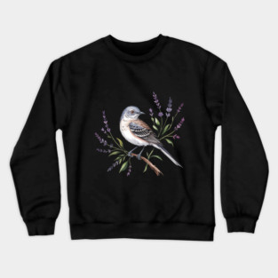 Northern Mockingbird Among Wildflowers Crewneck Sweatshirt