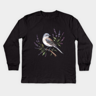Northern Mockingbird Among Wildflowers Kids Long Sleeve T-Shirt
