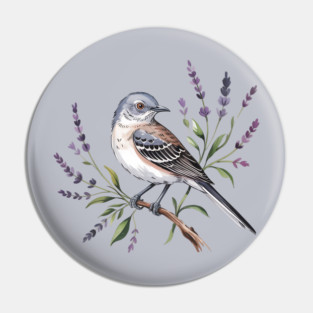 Northern Mockingbird Among Wildflowers Pin