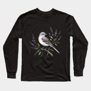 Northern Mockingbird Among Wildflowers Long Sleeve T-Shirt