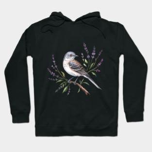Northern Mockingbird Among Wildflowers Hoodie