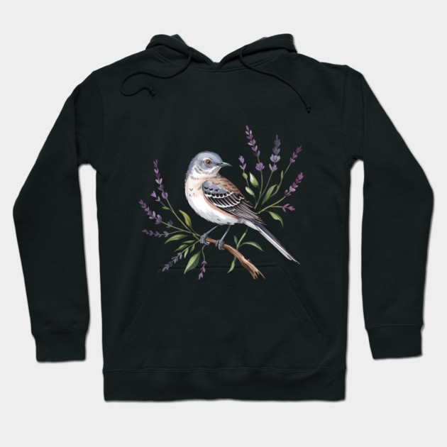 Northern Mockingbird Among Wildflowers Hoodie by BirdsnStuff
