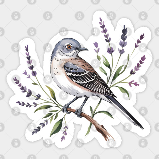 Northern Mockingbird Among Wildflowers Sticker by BirdsnStuff