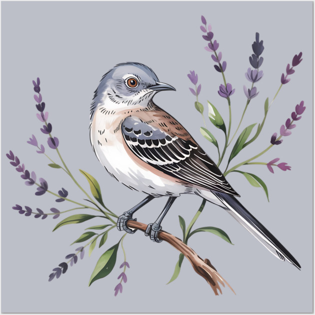 Northern Mockingbird Among Wildflowers Wall Art by BirdsnStuff