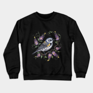 Yellow-Rumped Warbler Surrounded by Lavender Blooms Crewneck Sweatshirt
