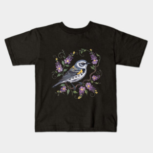 Yellow-Rumped Warbler Surrounded by Lavender Blooms Kids T-Shirt