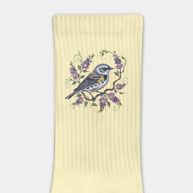 Yellow-Rumped Warbler Surrounded by Lavender Blooms by BirdsnStuff