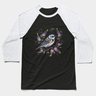 Yellow-Rumped Warbler Surrounded by Lavender Blooms Baseball T-Shirt