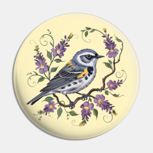 Yellow-Rumped Warbler Surrounded by Lavender Blooms Pin