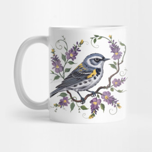 Yellow-Rumped Warbler Surrounded by Lavender Blooms Mug