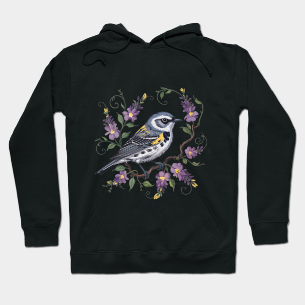 Yellow-Rumped Warbler Surrounded by Lavender Blooms Hoodie by BirdsnStuff