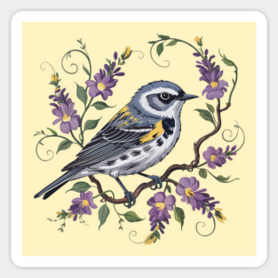 Yellow-Rumped Warbler Surrounded by Lavender Blooms Magnet