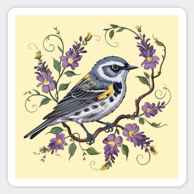 Yellow-Rumped Warbler Surrounded by Lavender Blooms Magnet by BirdsnStuff