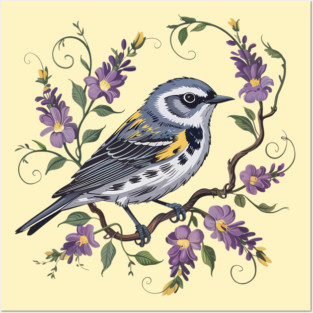 Yellow-Rumped Warbler Surrounded by Lavender Blooms Posters and Art