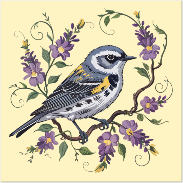 Yellow-Rumped Warbler Surrounded by Lavender Blooms Wall Art by BirdsnStuff
