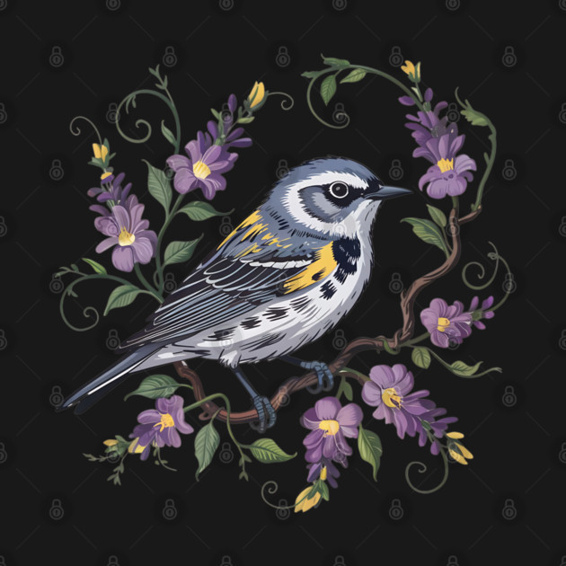 Yellow-Rumped Warbler Surrounded by Lavender Blooms by BirdsnStuff
