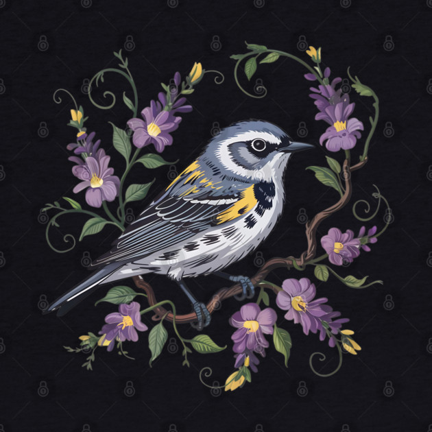 Yellow-Rumped Warbler Surrounded by Lavender Blooms by BirdsnStuff