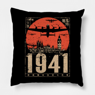1941 Warplane Rising Sun Vintage Art Pillow