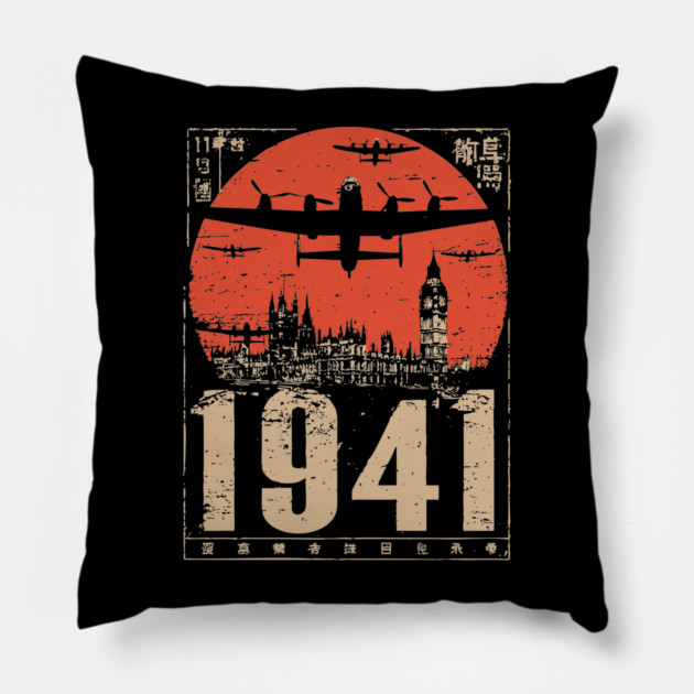 1941 Warplane Rising Sun Vintage Art Pillow by TuncGK