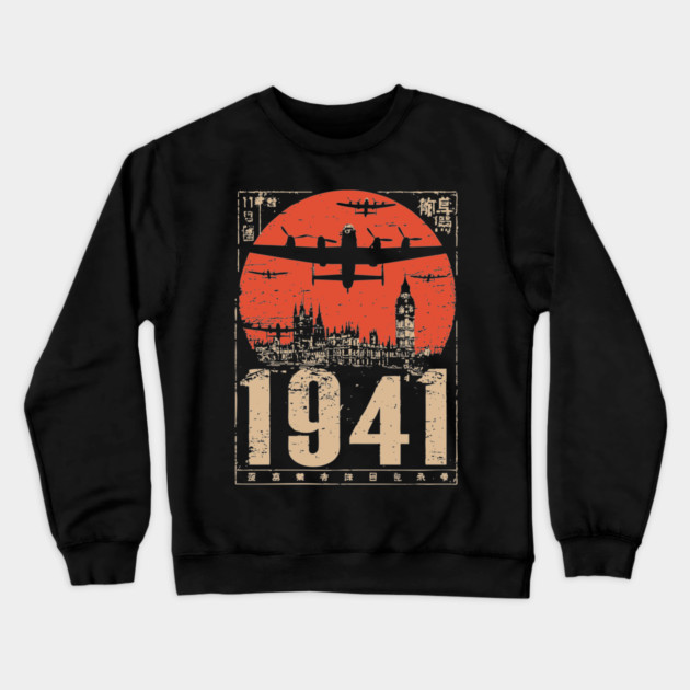 1941 Warplane Rising Sun Vintage Art Crewneck Sweatshirt by TuncGK