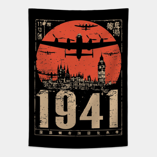 1941 Warplane Rising Sun Vintage Art Tapestry by TuncGK