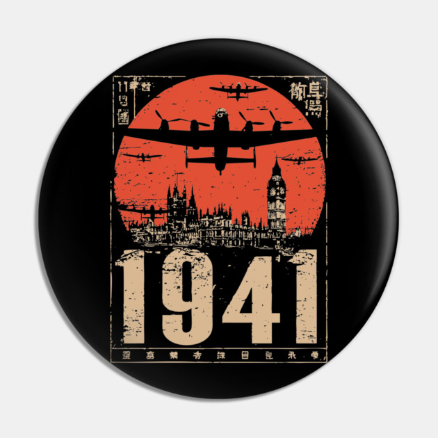1941 Warplane Rising Sun Vintage Art Pin by TuncGK