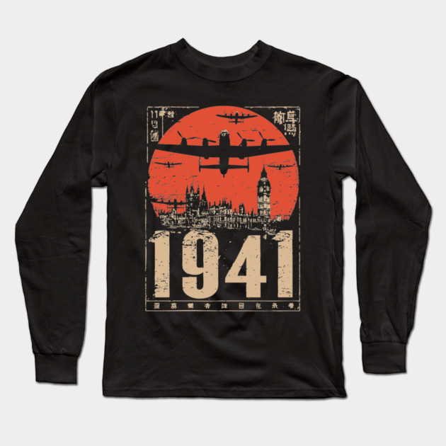 1941 Warplane Rising Sun Vintage Art Long Sleeve T-Shirt by TuncGK