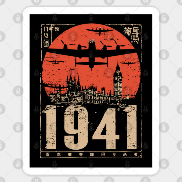 1941 Warplane Rising Sun Vintage Art Sticker by TuncGK