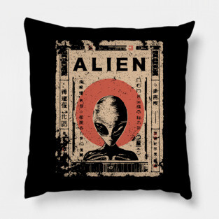Vintage Alien Encounter Ukiyo-e Print Pillow