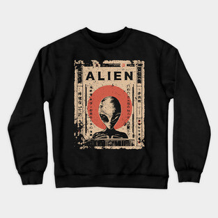 Vintage Alien Encounter Ukiyo-e Print Crewneck Sweatshirt