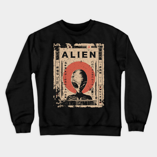 Vintage Alien Encounter Ukiyo-e Print Crewneck Sweatshirt by TuncGK