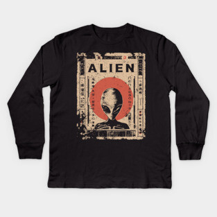 Vintage Alien Encounter Ukiyo-e Print Kids Long Sleeve T-Shirt