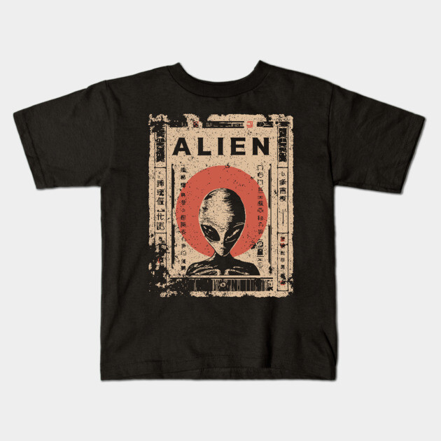 Vintage Alien Encounter Ukiyo-e Print Kids T-Shirt by TuncGK