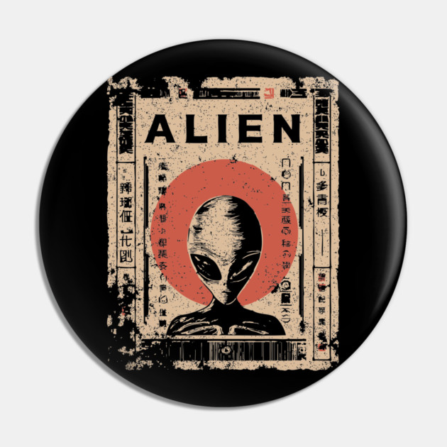 Vintage Alien Encounter Ukiyo-e Print Pin by TuncGK