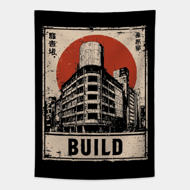 Brutalist Tokyo Construction Poster Tapestry by TuncGK