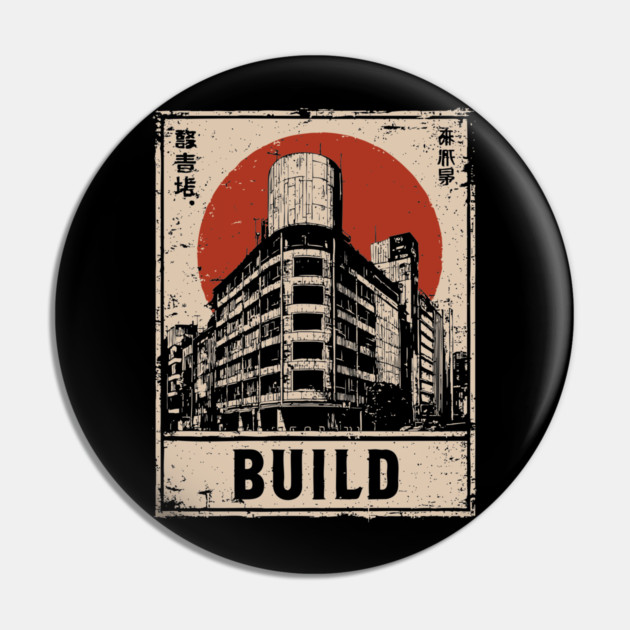 Brutalist Tokyo Construction Poster Pin by TuncGK
