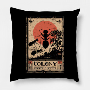 Ant Colony Japanese Vintage Poster Pillow