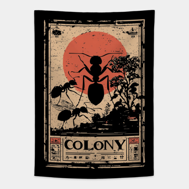 Ant Colony Japanese Vintage Poster Tapestry by TuncGK
