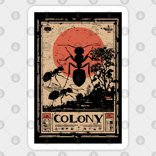 Ant Colony Japanese Vintage Poster Sticker by TuncGK
