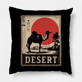 Camel in Desert Japanese Poster Pillow